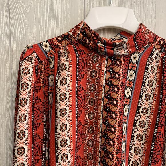 LOFT Red Print Tie Back Long Sleeve Top XS NWT - Picture 4 of 8